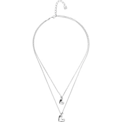 Unode50 Double Necklace Plated In Sterling Silver With Two Hearts In Metallic