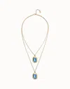 Unode50 Double Necklace With Two Rectangular Faceted Crystals In Blue