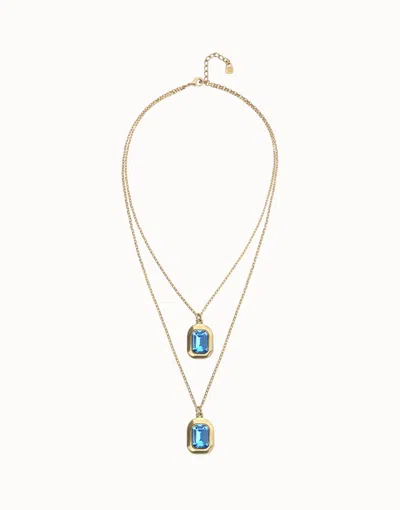 Unode50 Double Necklace With Two Rectangular Faceted Crystals In Blue