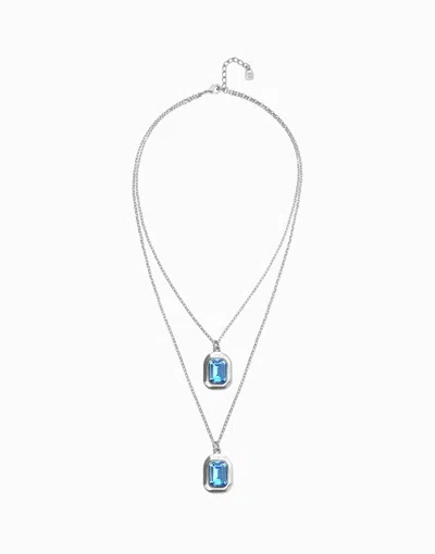 Unode50 Double Necklace With Two Rectangular Faceted Crystals In Blue