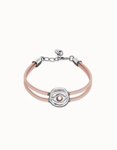 Unode50 Double Pink Leather Birthstone Bracelet With Eye In Transparent