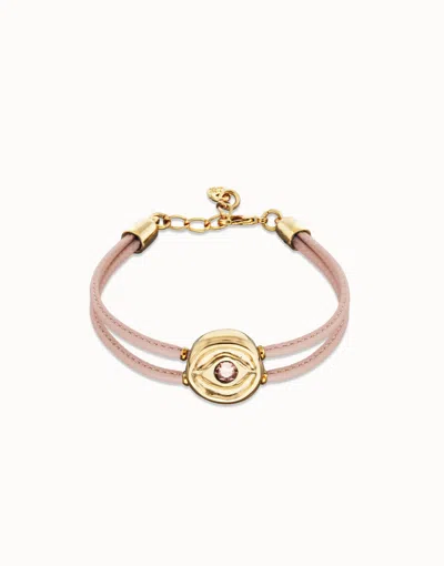 Unode50 Double Pink Leather Birthstone Bracelet With Eye