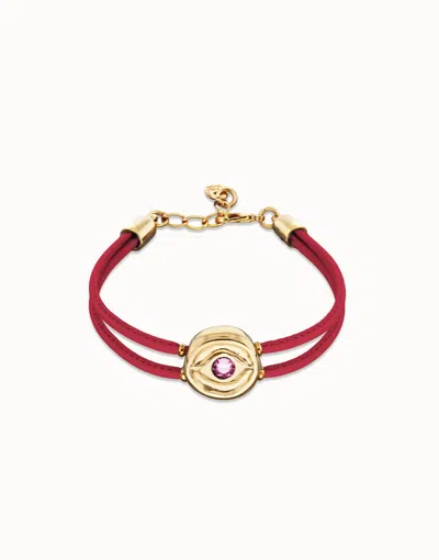 Unode50 Double Pink Leather Birthstone Bracelet With Eye