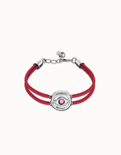 Unode50 Double Pink Leather Birthstone Bracelet With Eye