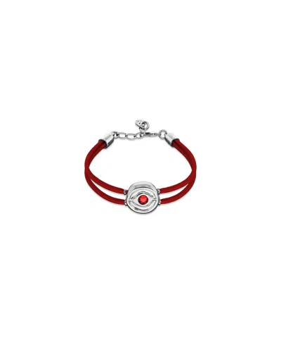 Unode50 Double Red Leather Bracelet With A Metal Alloy Eye Detail Pleated In Gold 18k And Crystal In Silver