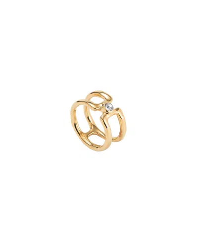 Unode50 Double Ring Of Metal Alloy Plated In Gold 18k With White Topaz