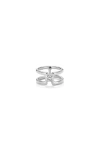 Unode50 Double Sterling Silver-plated Ring With White Topaz In Metallic