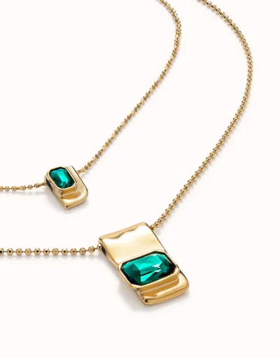 Unode50 Double Strand Chain Necklace With Green Crystals In Pattern