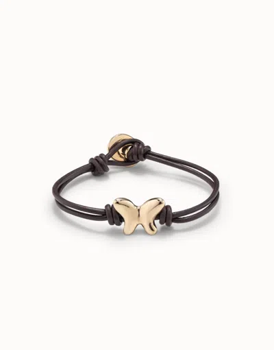 Double Strand Leather Bracelet With A Butterfly In Black from UNOde50