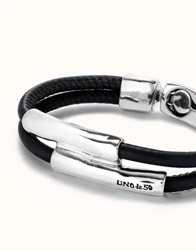 Unode50 Double Strand Lether Bracelet With Two Tubes In Brown
