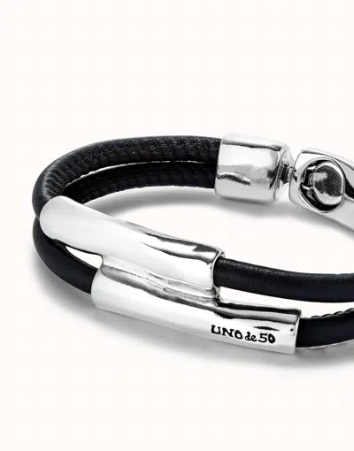 Unode50 Double Strand Lether Bracelet With Two Tubes In Brown