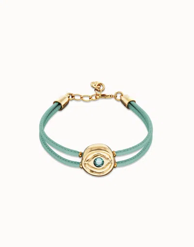 Unode50 Double Turquoise Leather Birthstone Bracelet With Eye In Blue