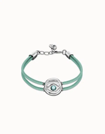 Unode50 Double Turquoise Leather Birthstone Bracelet With Eye In Blue