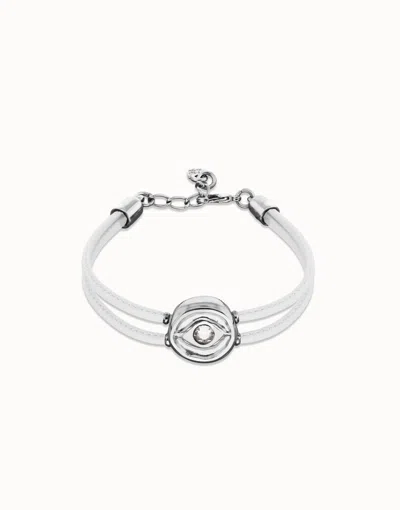 Unode50 Double White Leather Birthstone Bracelet With Eye