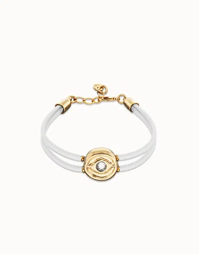 Unode50 Double White Leather Birthstone Bracelet With Eye