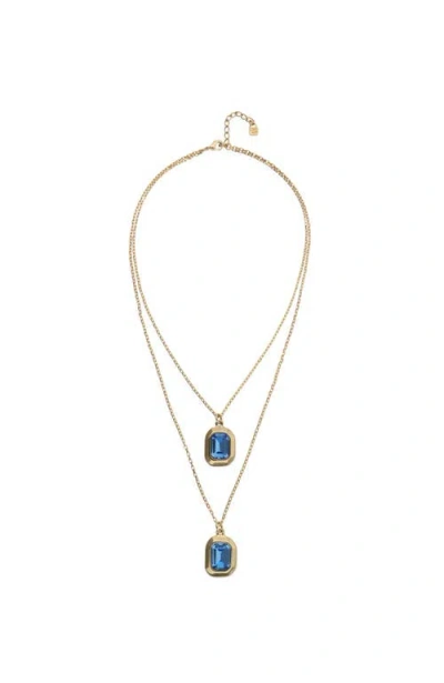 Unode50 Double-layer Gold-tone Necklace With Blue Crystals