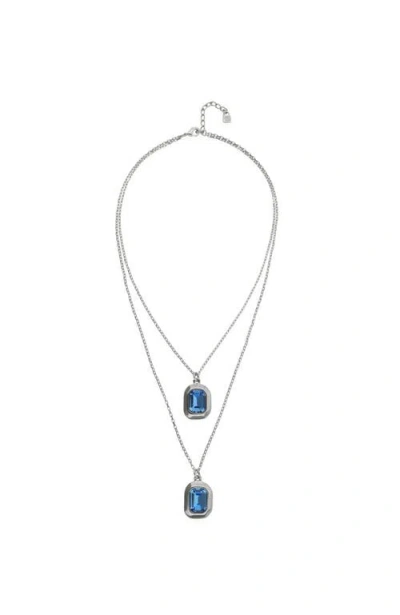 Unode50 Double-layer Silver-tone Necklace With Blue Crystals