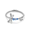 Unode50 Elastic Sterling Silver Plated Dragonfly With Blue Crystals Bracelet In Multi