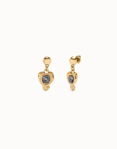 Unode50 Drop Earrings With A Heart And Black Crystal