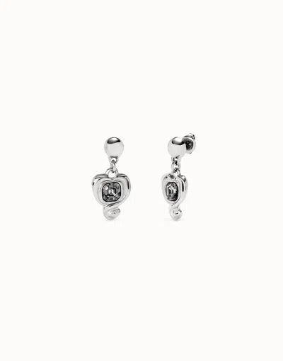 Unode50 Drop Earrings With A Heart And Black Crystal
