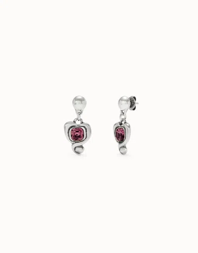 Unode50 Pendientes Bañados En Plata De Ley Con Corazón Colgante Y Cristal Rosa In Metallic