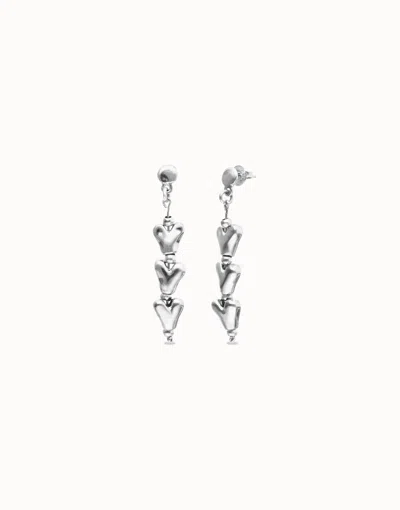 Unode50 Drop Earrings With Chained Hearts In Silver