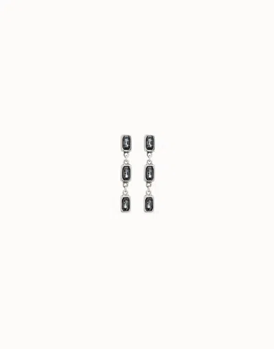 Unode50 Drop Earrings With Gray Crystals In Metallic