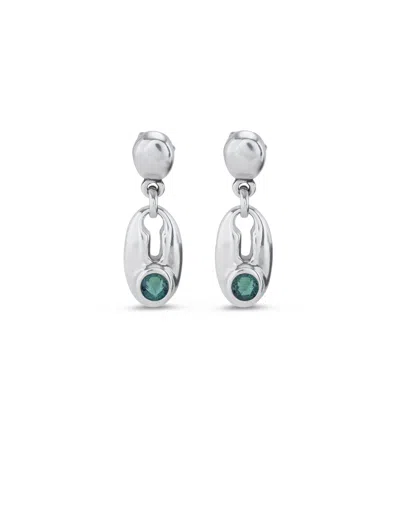 Unode50 Pendientes Bañados En Plata Y Cristal Verde In White