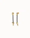 Unode50 Leather And 18k Gold Plated Long Earrings With Hearts In Yellow
