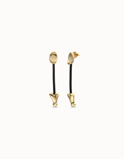 Unode50 Drop Earrings With Leather And Chained Hearts In Gold