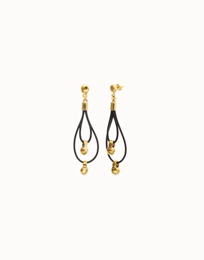 Unode50 Drop Earrings With Leather Earrings And Sphere Detail In Gold