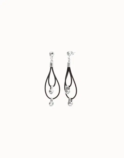 Unode50 Drop Earrings With Leather Earrings And Sphere Detail In Silver