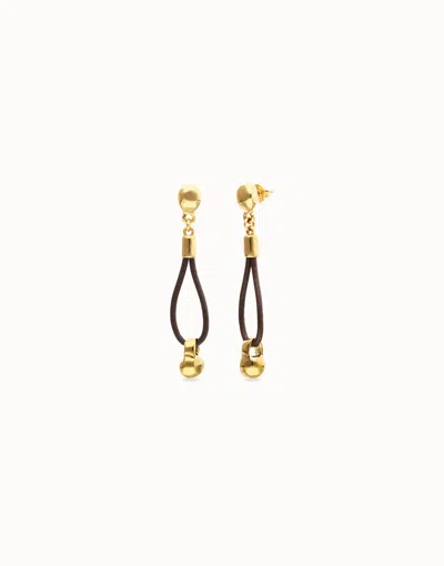 Unode50 Drop Leather Earrings With Sphere Detail In Gold