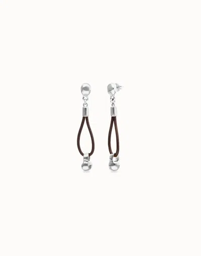 Unode50 Drop Leather Earrings With Sphere Detail In Silver