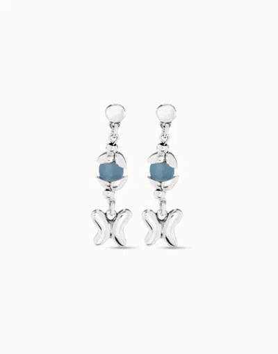 Unode50 Earrings With Blue Crystal And Butterfly In Silver
