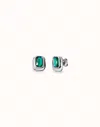 Unode50 Rectangular Sterling Silver-plated Earrings With Green Crystal In Metallic