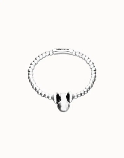 Unode50 Elastic Beaded Bracelet With Small And Large Beads In Silver