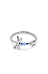 Unode50 Elastic Bracelet With Sterling Silver Plated Dragonfly With Blue Crystals In Silver
