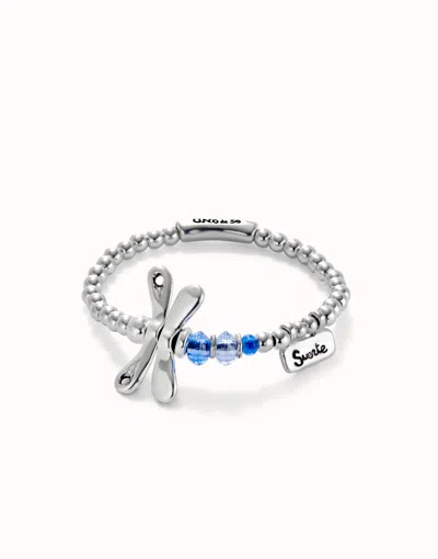 Unode50 Elastic Bracelet With Sterling Silver Plated Dragonfly With Blue Crystals