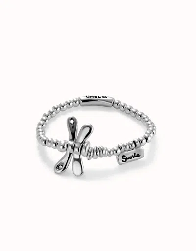 Unode50 Elastic Bracelet With Sterling Silver-plated Dragonfly In Gray