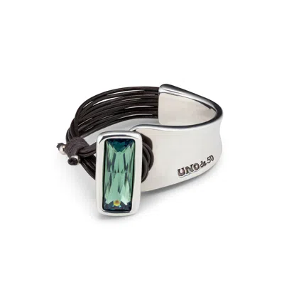 Unode50 Emerald Leather Contrast Bracelet In Silver
