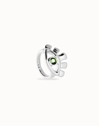 Unode50 Eye-shaped Ring With Faceted Green Crystal