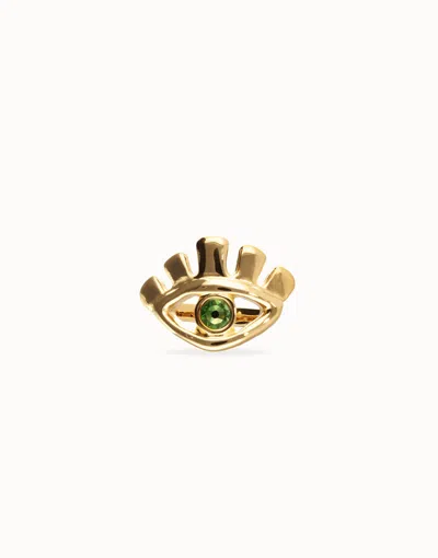 Unode50 Eye-shaped Ring With Faceted Green Crystal