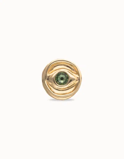 Unode50 Eye-shaped Signet Ring With Faceted Green Crystal