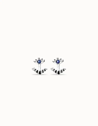 Unode50 Eye-shaped Stud Earrings With Blue Crystal In Metallic