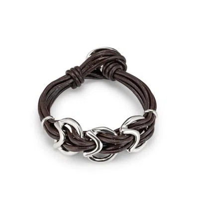 Unode50 Glow Link Leather Bracelet In Black