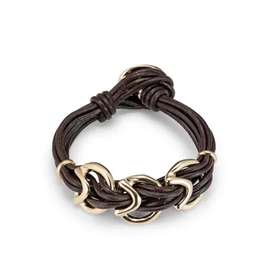 Unode50 Glow Link Leather Bracelet In Brown