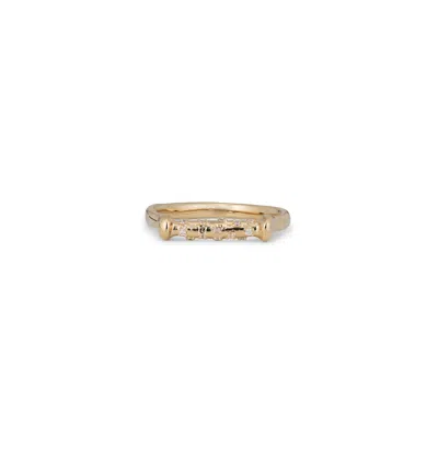 Unode50 Gold-plated Metal Alloy Shackle Ring With White Topaz And Bead Setting