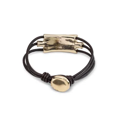 Unode50 Golden Leather Trio Bracelet In Black