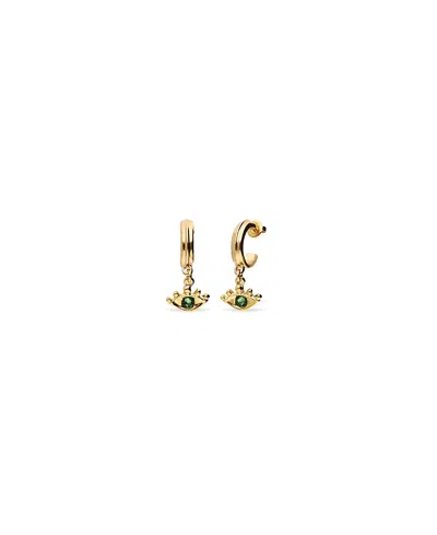 Unode50 Gold-plated Hoop Earrings With Eye Detail With Green Crystal In Transparent